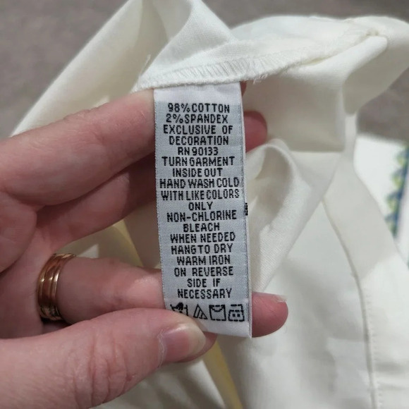 Bob Mackie Womens White Zip Zag Embroidered Button Front Twill Jacket Size 1X - Picture 9 of 9